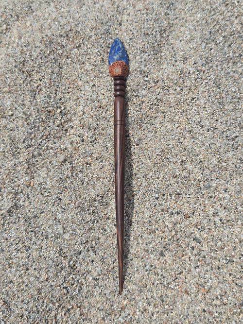 Bâton de cheveux en bois & lapis-lazuli